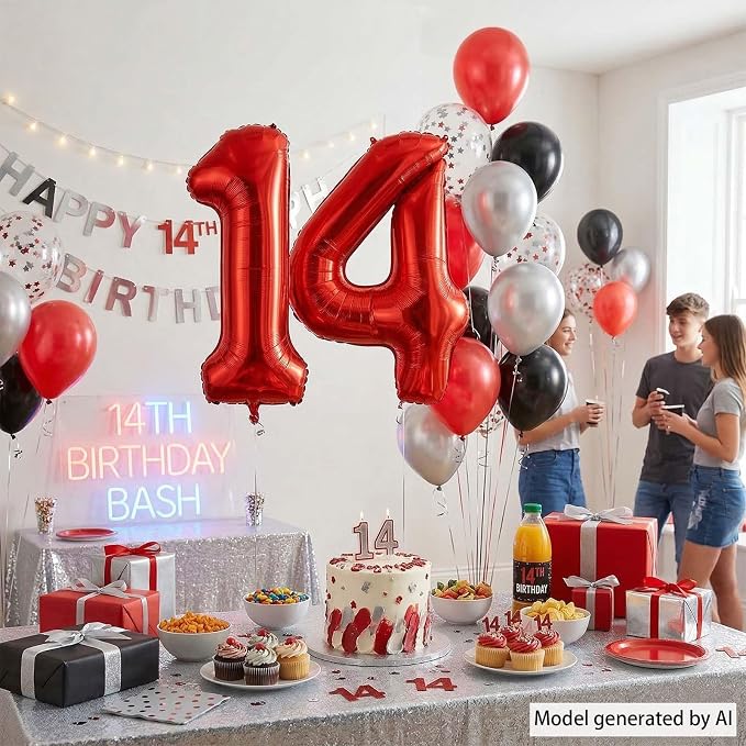 Red Number 14 Balloon 40 Inch, Foil Numeral - Image 7