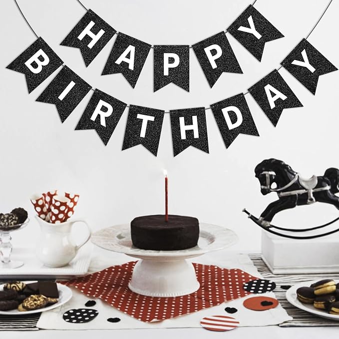 Hooqict Black Happy Birthday Banner Sign - Image 3