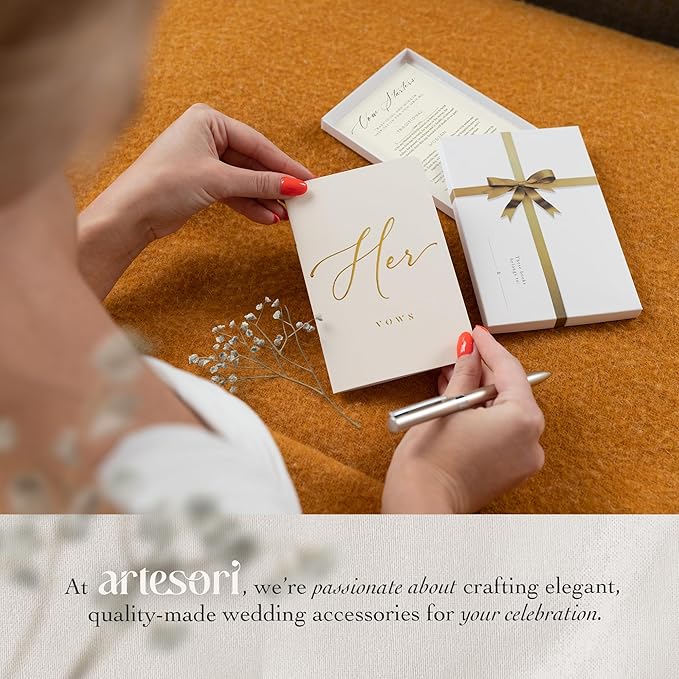 ARTESORI Wedding Vow Book for Her & Him, Soft Touch, Gold Engraving, 28 Lined Pages, Wedding Vow Books His and Hers, Wedding Essentials, Wedding Registry Gifts, His and Hers Gifts [White & Sage]