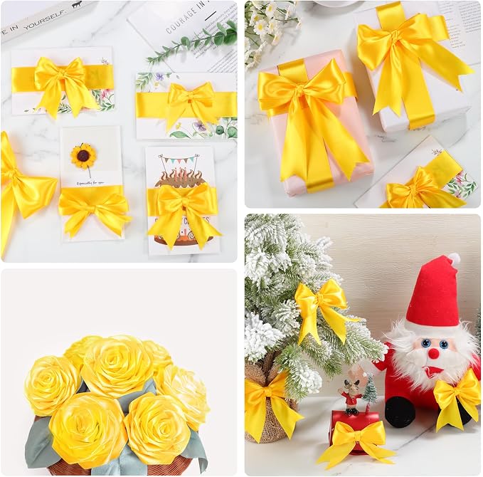 woric Yellow Satin Ribbon 1 1/2 Inch 60 Yards Fall Wreath Decor Ribbon | Smooth - Image 6