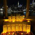 WYMM Just Married Light Up Letters, Tea Lights, Candles & Rose Petals | by Wymm_SayYes