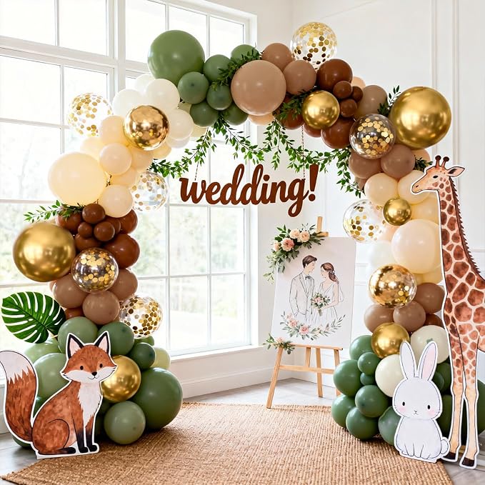 Sage Green Brown Gold Balloons Arch Kit, Party Decorations | Tan Nude Sand White - Image 6