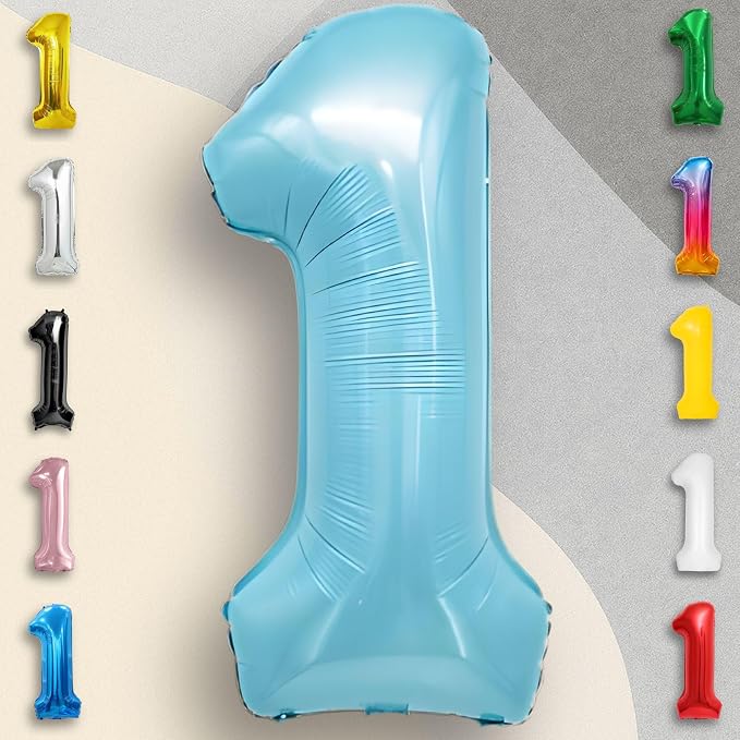 Candy Blue Number Balloon 1 Mylar Foil Balloons 32 inch - Image 2