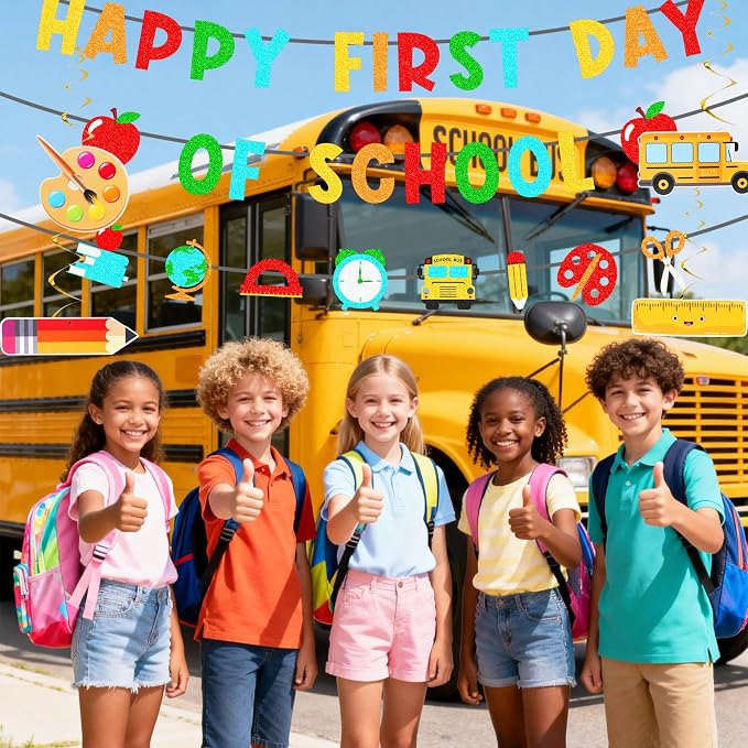 Happy First Day Of School Banner Decor, Pre-Strung First Day Of Schools Banner - Image 6