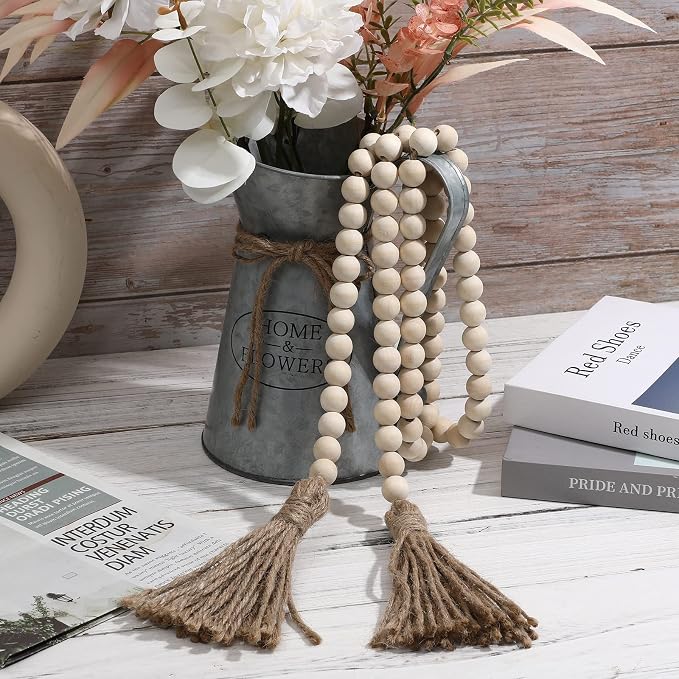 IMIKEYA Wooden Beads Garland: 2PCS Farmhouse Wood Bead Garland - Image 4
