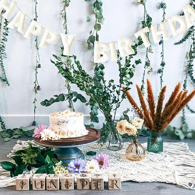 Pre-Strung 3D Felt White Happy Birthday Banner, Happy Birthday Sign - Image 6