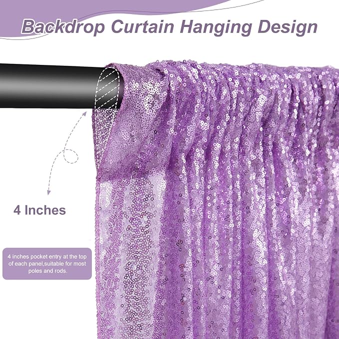 Lavender Sequin Backdrop Curtains, 2 Panels 2FTx8FT Lavender Curtain Backdrop - Image 5