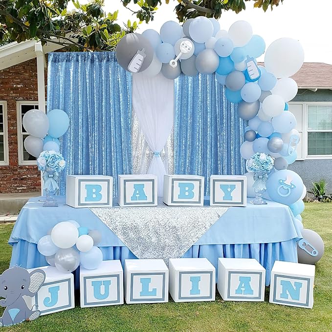 Baby Blue Sequin Backdrop Curtains Party Photo Glitter Drapes 2 Pcs 2FTx8FT | - Image 7