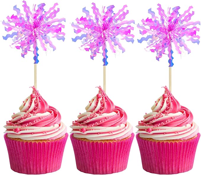 Gyufise 20Pcs Foil Firework Cupcake Toppers Happy Birthday Cake Toppers Sparkle by Gyufise
