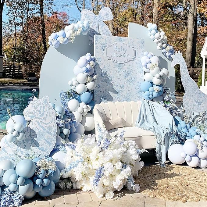 Dusty Blue Balloons Arch Kit, Long Balloon as Bow Decor - Image 5