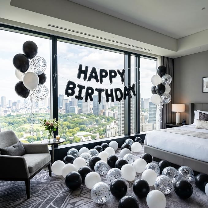 TONIFUL 16 Inch Black Happy Birthday Balloons Banner Decorations - Image 4