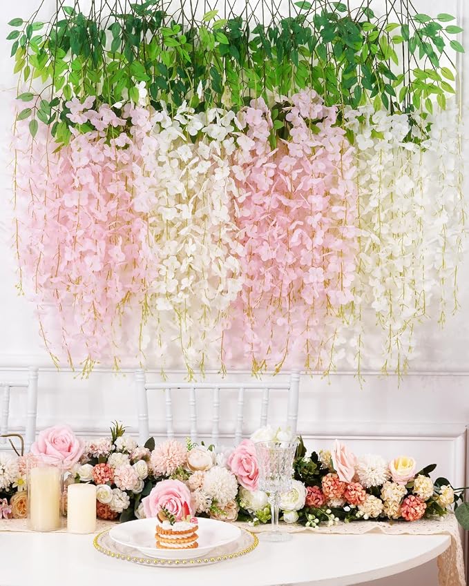 36 Pack Wisteria Hanging Flowers, 3.6 Feet/Pcs Fake Flowers Garland Vines by Waipfaru