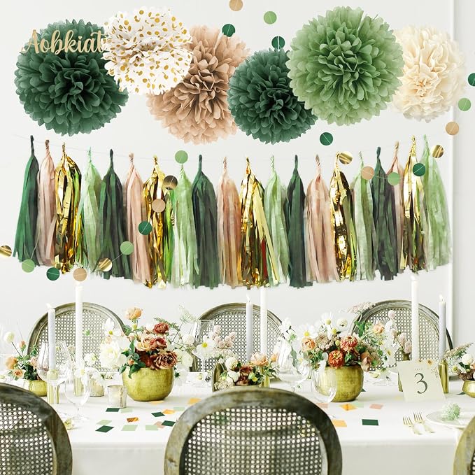 AOBKIAT Sage Green Wedding Party Decorations Kit, Tassels Hanging Backdrop - Image 6