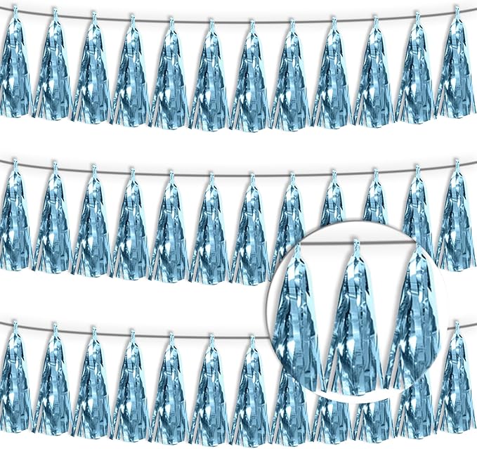 3P Light Blue Tassel Banner Garland Metallic Foil Fringe Banner Tinsel Tassels by FENGNIAN