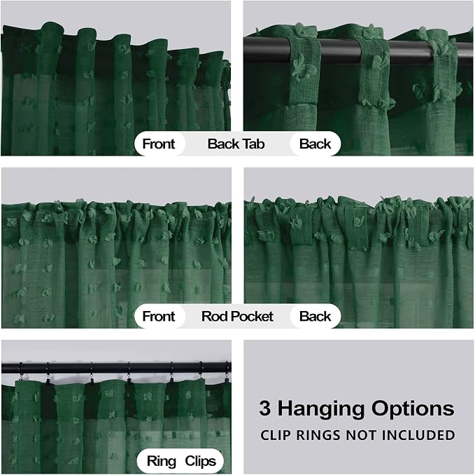 KOUFALL Dark Green Curtains for Bedroom Bathroom, Short Sheer Vintage Retro - Image 3