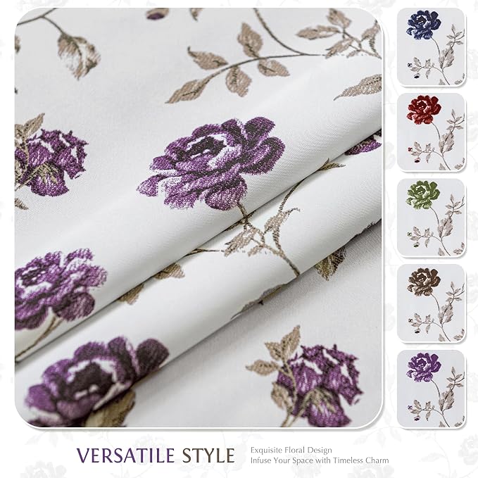 Beauoop Floral Sheer Curtains for Bedroom Purple Brown 52x96 2 Panels | Semi - Image 7