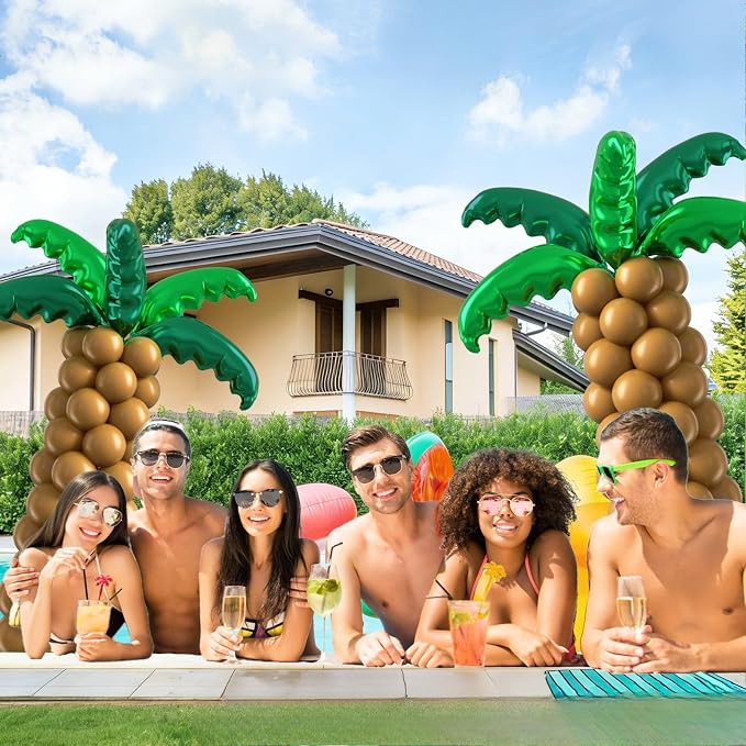 Palm Tree Balloons Set with Green Tree Leaves Foil Brown Balloons | Tropical - Image 6