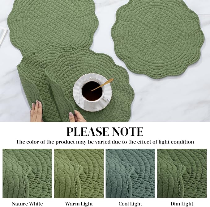 HOMBYS Quilted Placemats Set of 6 Washable Round Placemats - Image 3