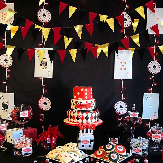 30 Ft Red Black and Gold Party Decorations Hanging Paper Triangle Banner - Image 4