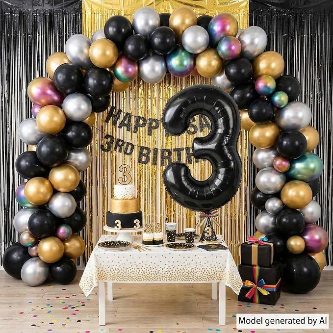 Black Number 3 Balloon 40 Inch, Sleek Foil Numeral - Image 6