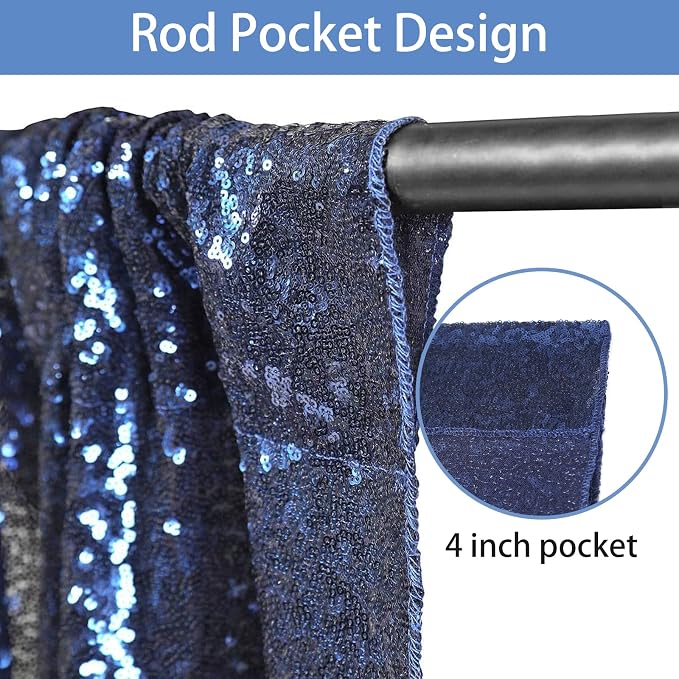 Hahuho Navy Sequin Backdrop Curtain, Party Decoration（2 Panels, 2FT x 8FT - Image 2