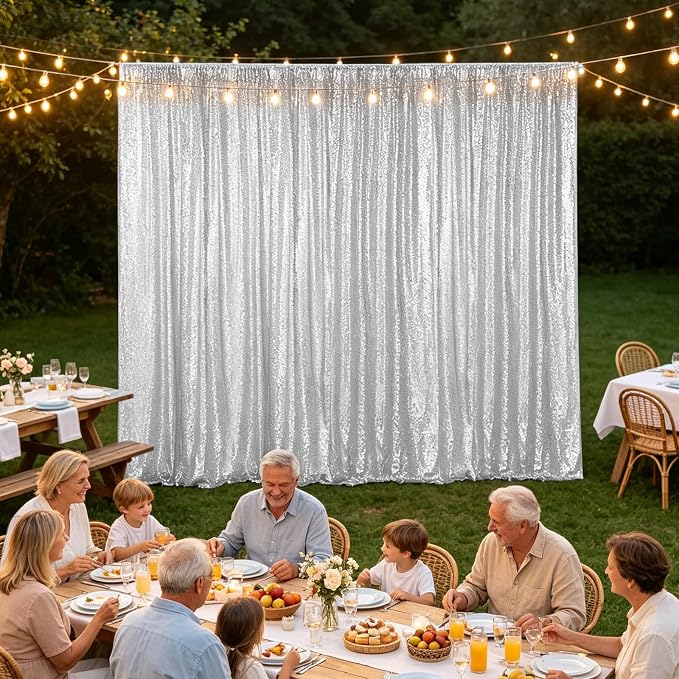 Hahuho Silver Sequin Backdrop Curtain, Party Decoration（2 Panels, 4FT x 8FT - Image 3