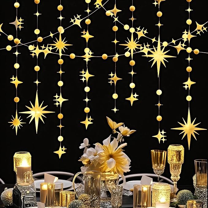 Glitter Gold Star Circle Dot Garland 30 Feet Twinkle Gold Star Circle Dot - Image 3