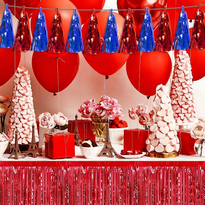 3P Blue Red Tassel Banner Garland Metallic Foil Fringe Banner Tinsel Tassels - Image 6