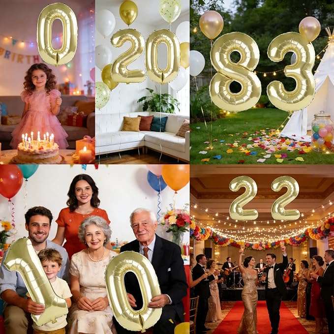 40 Inch Number 83 Balloons for 83rd Birthday Party Decorations, 0-100 Champagne - Image 7