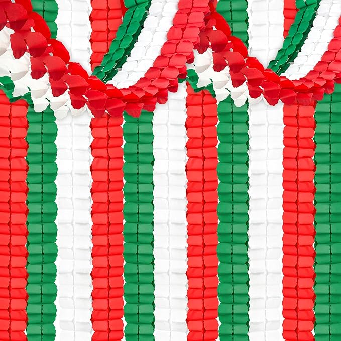 12Pcs Red White and Green Party Decorations, Hanging Paper Streamers Garland for Birthday Wedding Baby Shower Mexican Italian Themed Christmas Party Decorations