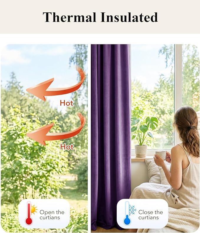 Purple Velvet Curtains for Grils Bedroom Nursery, W52 x L84, Back Tab Room - Image 6