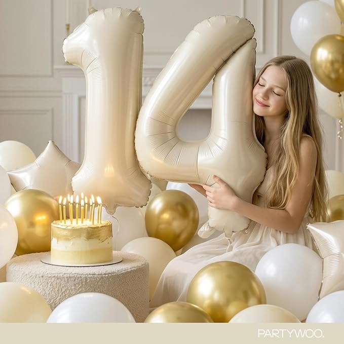 PartyWoo Number Balloons 40 Inch White Number 4 Kit 25pcs - Image 8