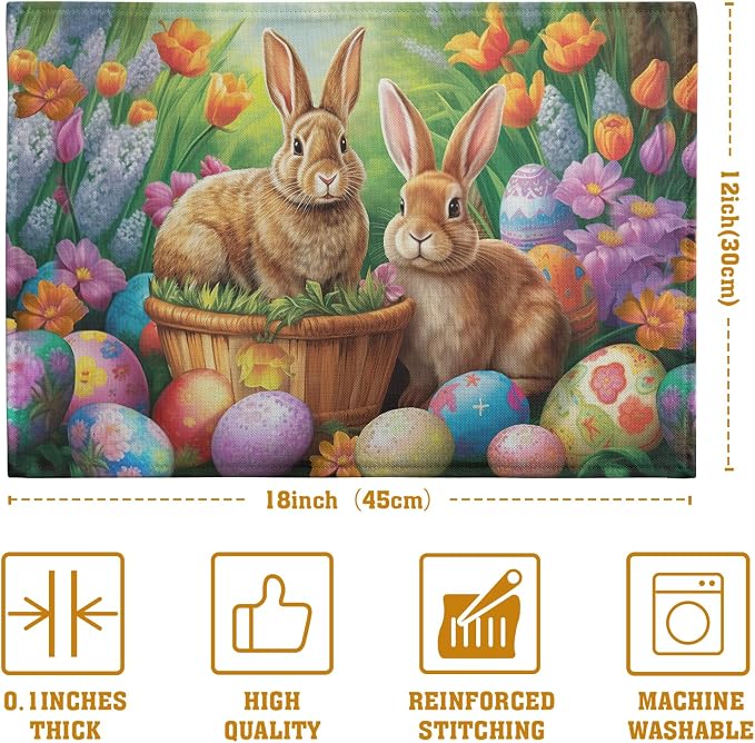 Easter Rabbits Eggs Placemats Set of 4 Easter Bunny Tulip Flowers Table Place - Image 4