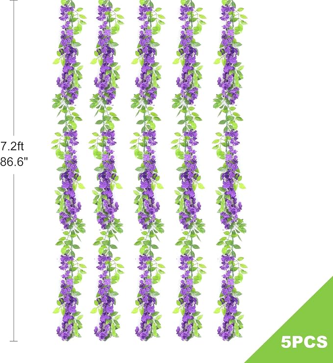 Findosom 5Pcs Total 36FT Wisteria Artificial Flowers Garland - Image 7