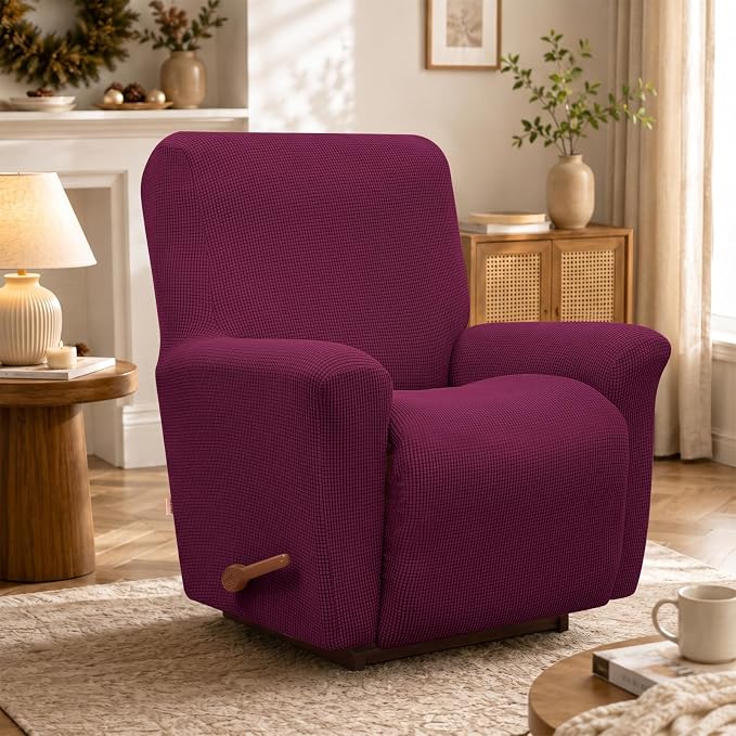 Recliner Chair Covers, 1-Piece Lazy Boy Recliner Covers, Wine | Washable - Image 6