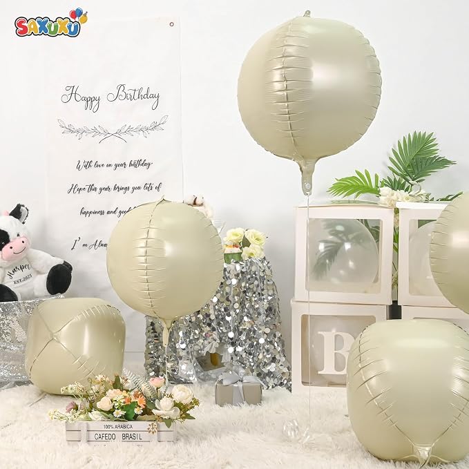 22 Inch Cream White Round Foil Balloons, Sphere Ball 4D Balloon, Large Cream - Image 9