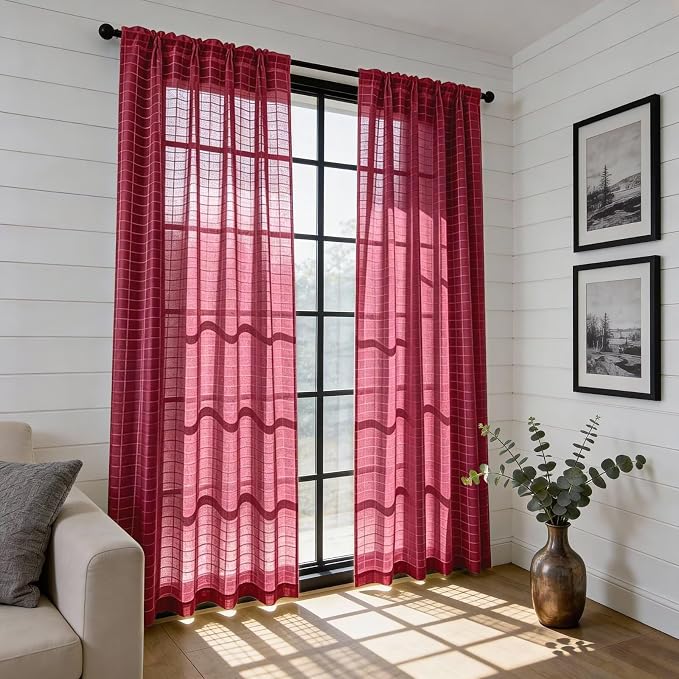 SpaceDresser Check Sheer Curtains 45 Inches Long - Image 6