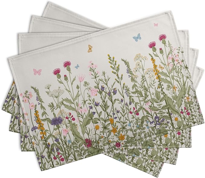 Rustic Wildflower Floral Placemats Set of 4 Spring Summer Vintage Flowers - Image 2