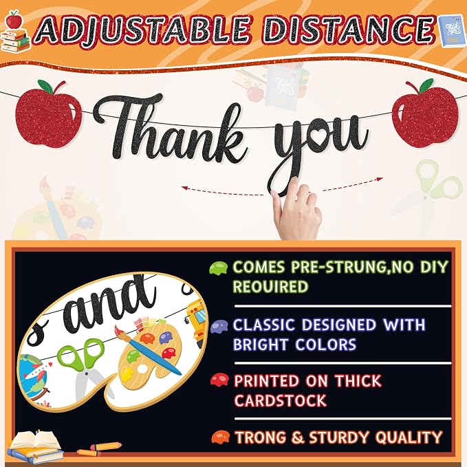 Pre-Strung Teacher Appreciation Decorations, NO-DIY Teacher Appreciation Banner - Image 3