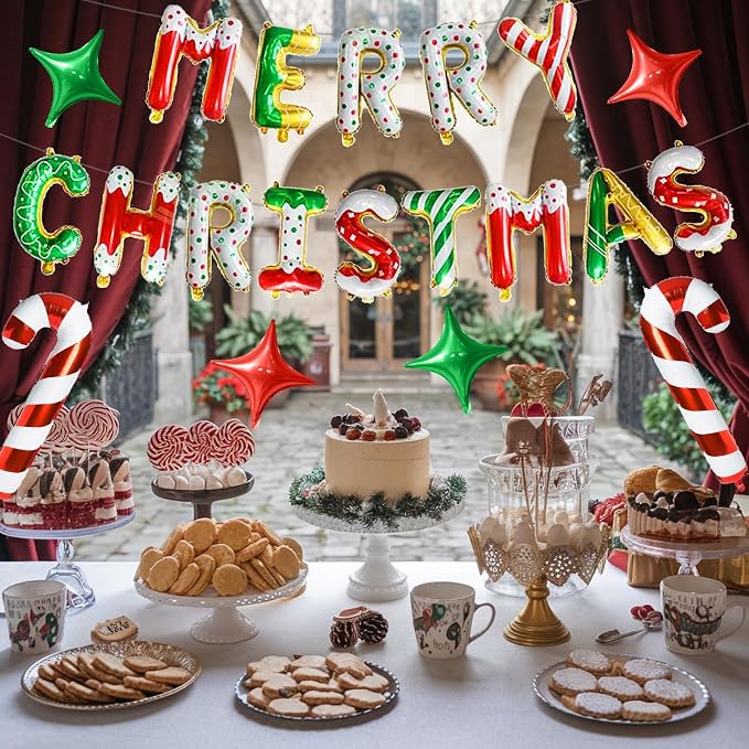 FunHot Merry Christmas Balloons Banner, Donut Merry Christmas Foil Balloons - Image 4