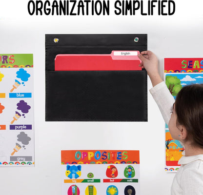 Essex Wares - 1 Pocket File Pocket Chart, Black - Versatile Wall Hanging File Folder Organizer for Classroom, Office, Home, and More - Wall Folder Organizer - Single Pocket