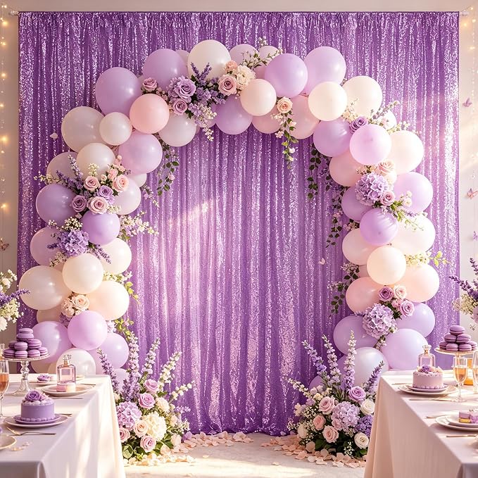Hahuho Lavender Sequin Backdrop Curtain, Party Decoration（6 Panels, 2FT x 8FT - Image 6