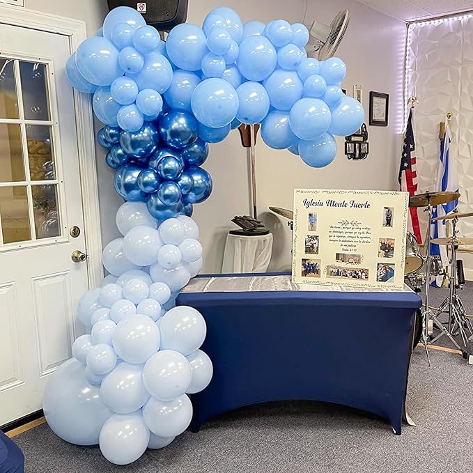 Blue Balloons, 12 Inch Double Stuffed Metallic Light Blue Mixed Latex Balloon - Image 6