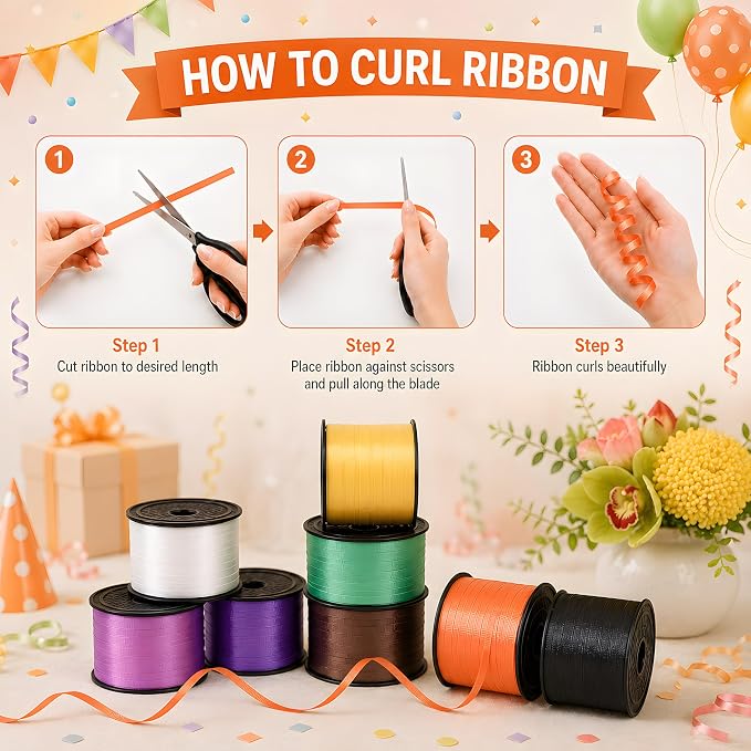 BEISHIDA 3 Pack 100 Yard Matte Purple White Curling Crimped Ribbon Balloon - Image 3