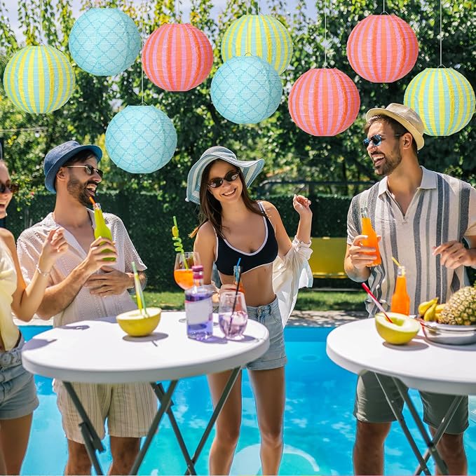 Baquler 12 Pcs Pool Party Hanging Lanterns Decorations, 8 Inch Round Paper - Image 4