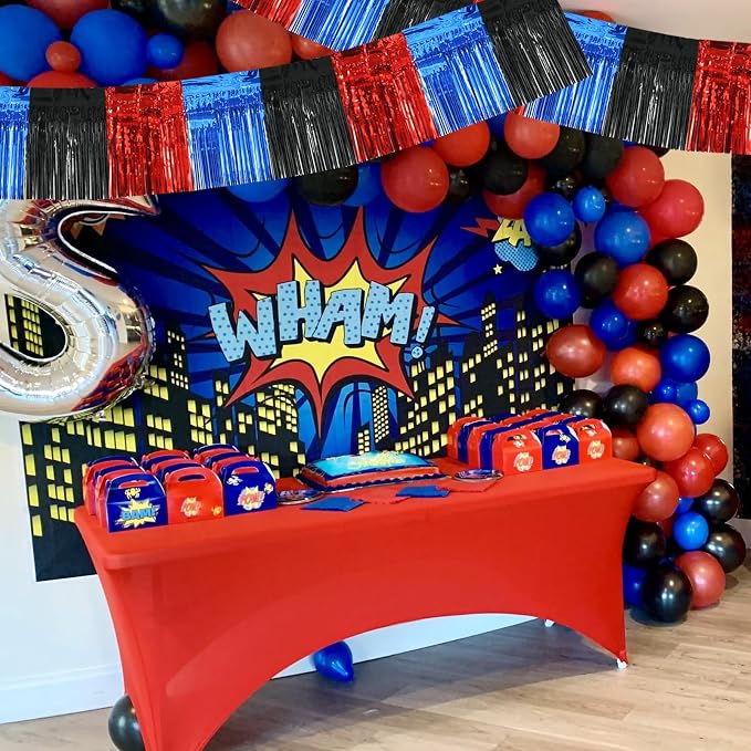 BEISHIDA Red Blue Black Fringe Garland Banner Wall Tinsel Foil Streamers | 3Pack - Image 5