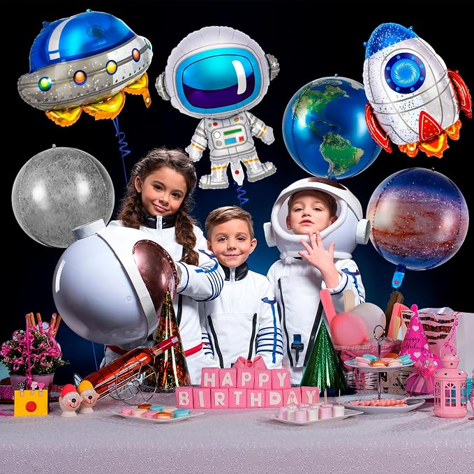 6 Pcs Galaxy Balloons, Outer Space Spaceship Rocket Astronauts Balloon - Image 4