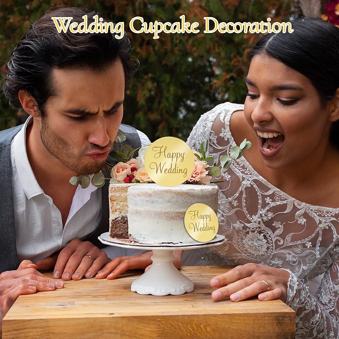 20Pcs Gold Acrylic Wedding Cupcake Toppers - Image 5