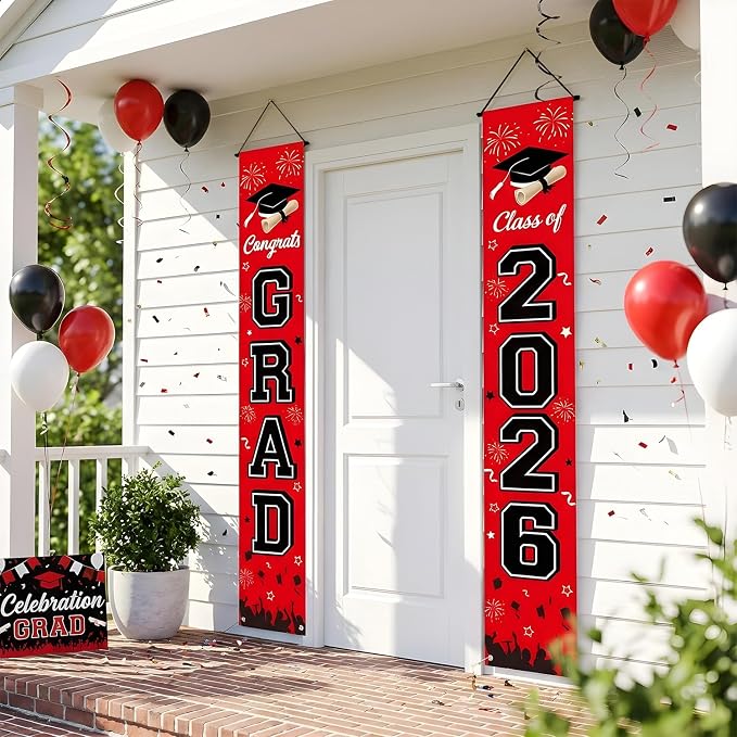 Graduation Decorations 2026 Porch Banner, Congrats Grad Class of 2026 Banner Red - Image 5