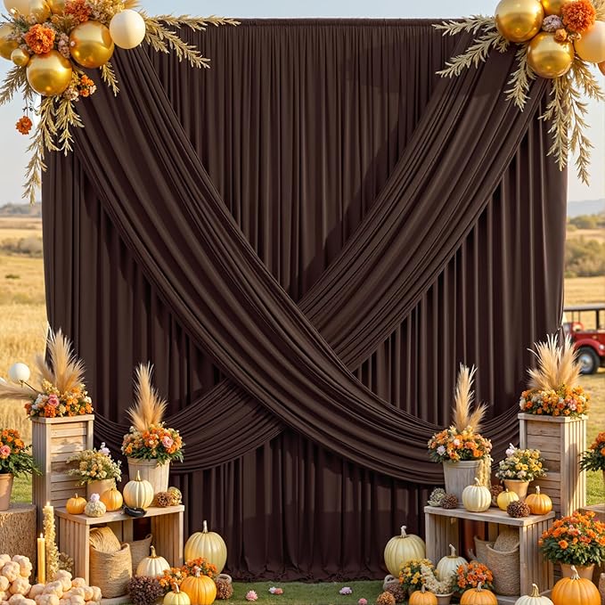 50×14 ft Wrinkle Free Brown Backdrop Curtain - Image 4